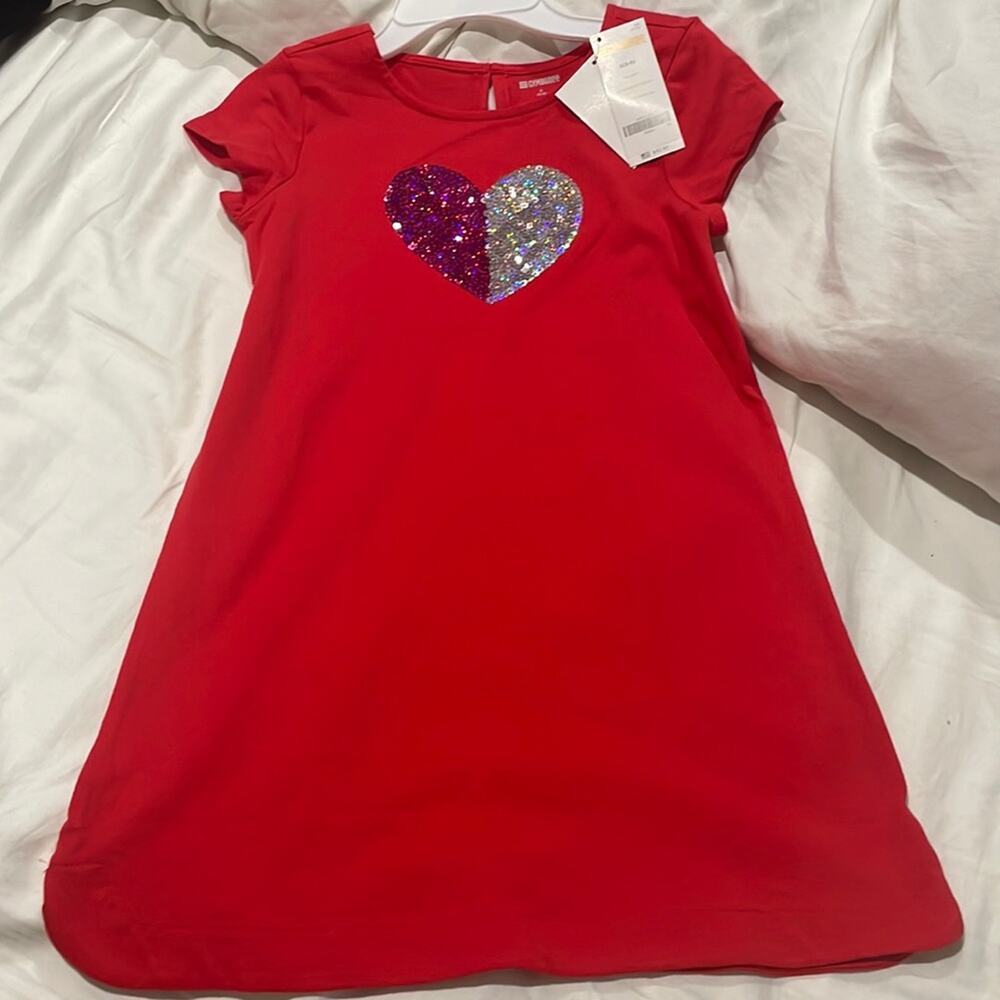 Gymboree S 5/6 red short sleeve dress sequined heart on chest nwt 100 cotton